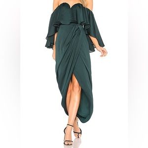 Shona Joy Off the Shoulder Bustier Frill Dress in Emerald